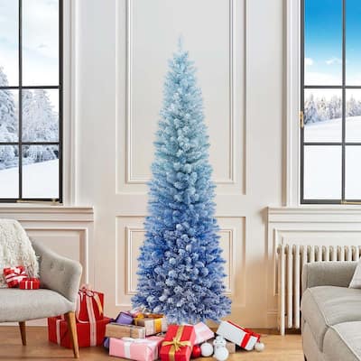 Snow Flocked Artificial Christmas Tree Blue Gradient Xmas Tree
