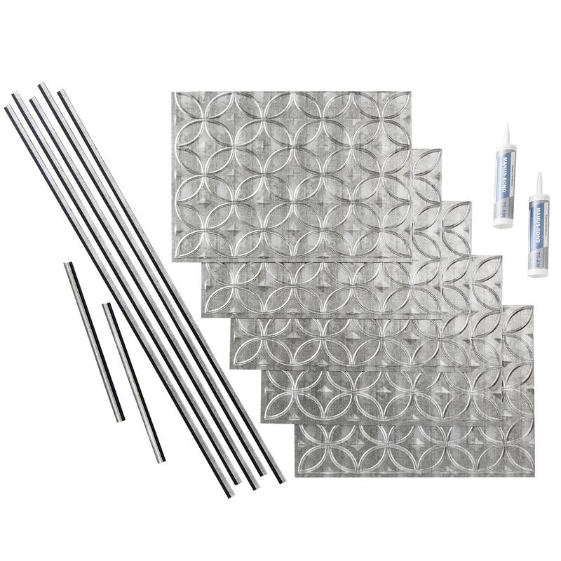 FASÄDE Rings Decorative Vinyl Backsplash Panel - 15 Sq Ft Kit - Crosshatch Silver