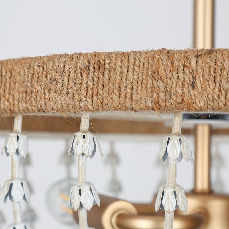 Farmhouse Boho Beaded 3-Light Chandelier Gold Semi-flush Mount Ceiling Light for Kitchen Island Living Room