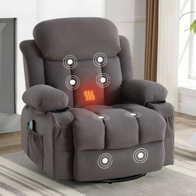 Swinging Recliner Massage Heated Sofa with USB, Cup Holders, Side Pockets, Eight Acupoint Massage
