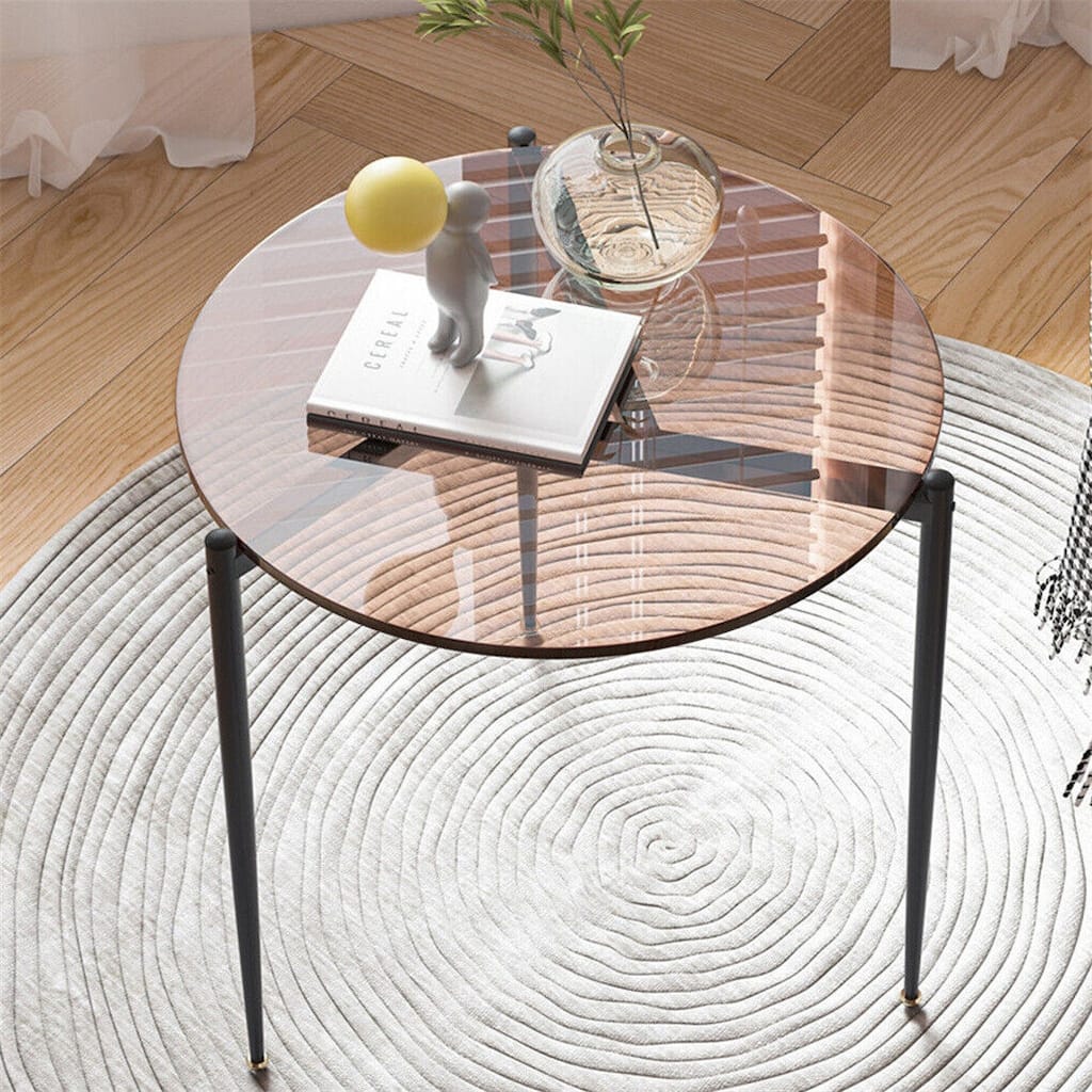 Round Tempered Glass End Table Sofa Table with Metal Frame for Living Room - 19.7x19.7 inch