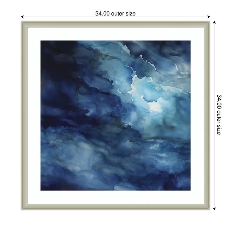 Kate and Laurel Framed Art Rich Blue Watery Abstract by The Creative Bunch Studio