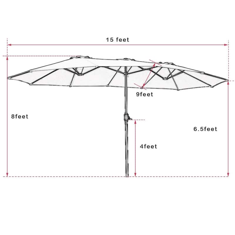 15' Twin Patio Umbrella Double-Sided Outdoor Market Umbrella without Base - 15' x 9.0' x 8' (L x W x H)