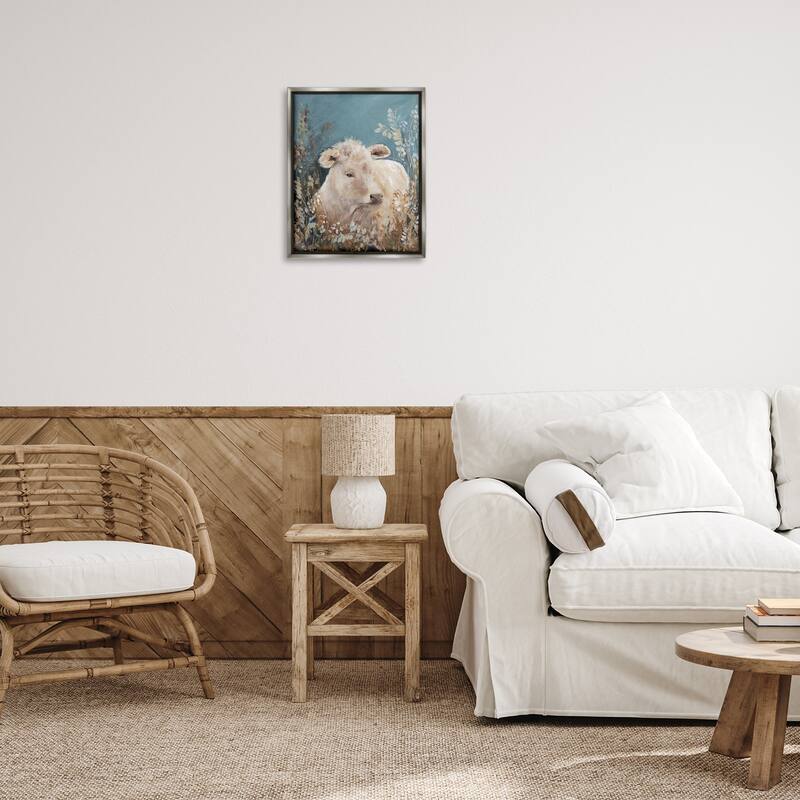 Stupell Soft Cattle Amongst Florals Framed Floater Canvas Wall Art Design By Amanda Hilburn