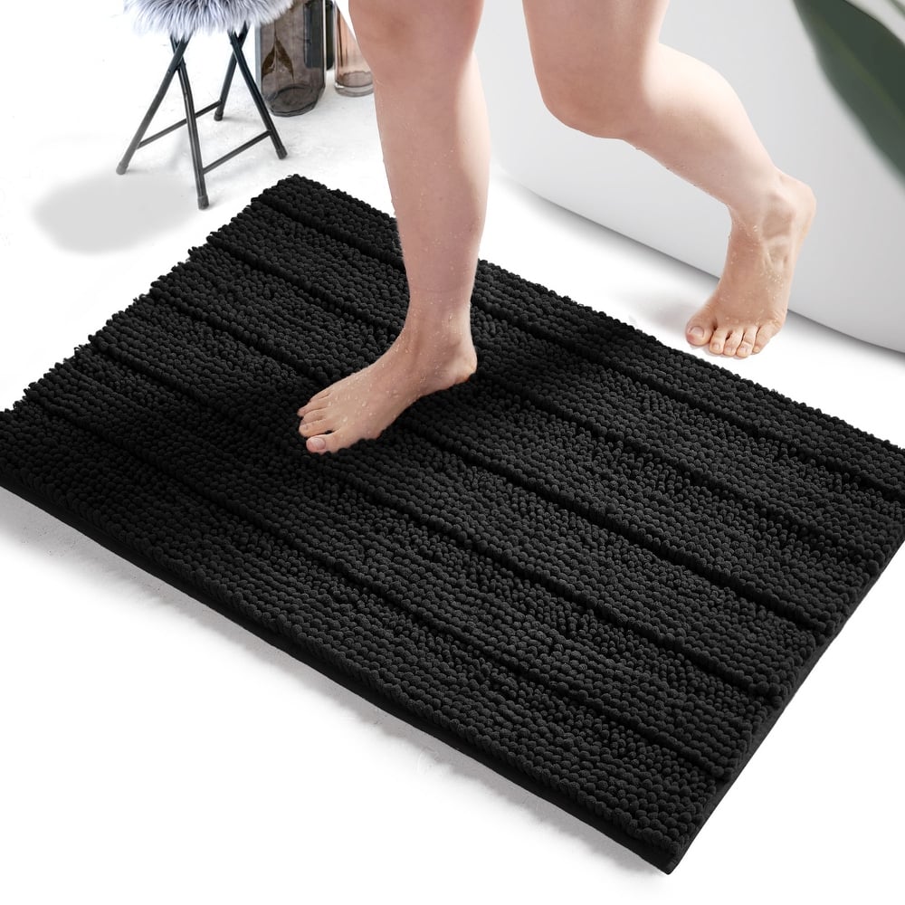 Deconovo Non Slip Chenille Striped Bath Mat Soft Durable