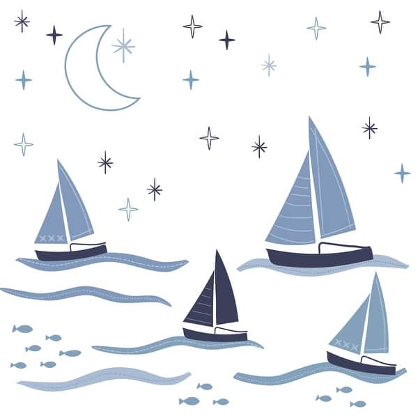 slide 2 of 4, Lambs & Ivy Little Skipper Nautical Sailboat, Moon & Stars Wall Decals/Stickers