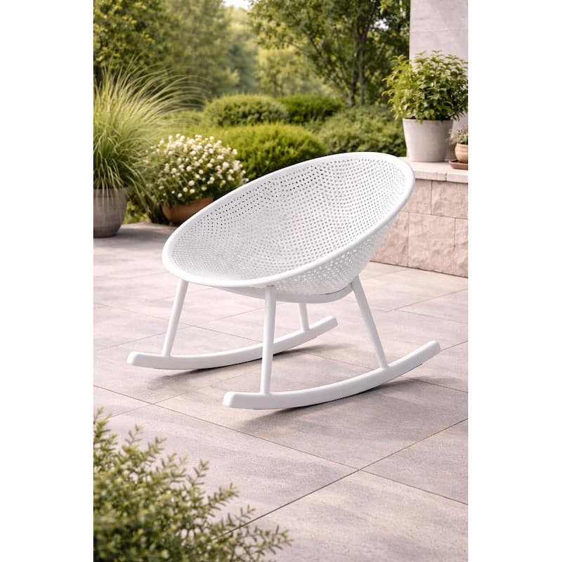 Patio Rocking Chairs | Oval Egg Shaped Lounge Rocker | All Weather Plastic | Modern Accent Side Chair for Indoor or Outdoor Use