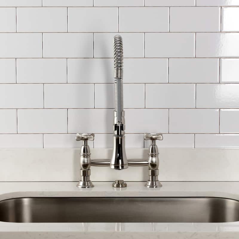 Kingston Brass Essex Double-Handle Wall-Mount Pre-Rinse Bridge Kitchen Faucet