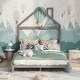 preview thumbnail 2 of 5, Full Size Wood Platform Bed with House-shaped Headboard (Gray)