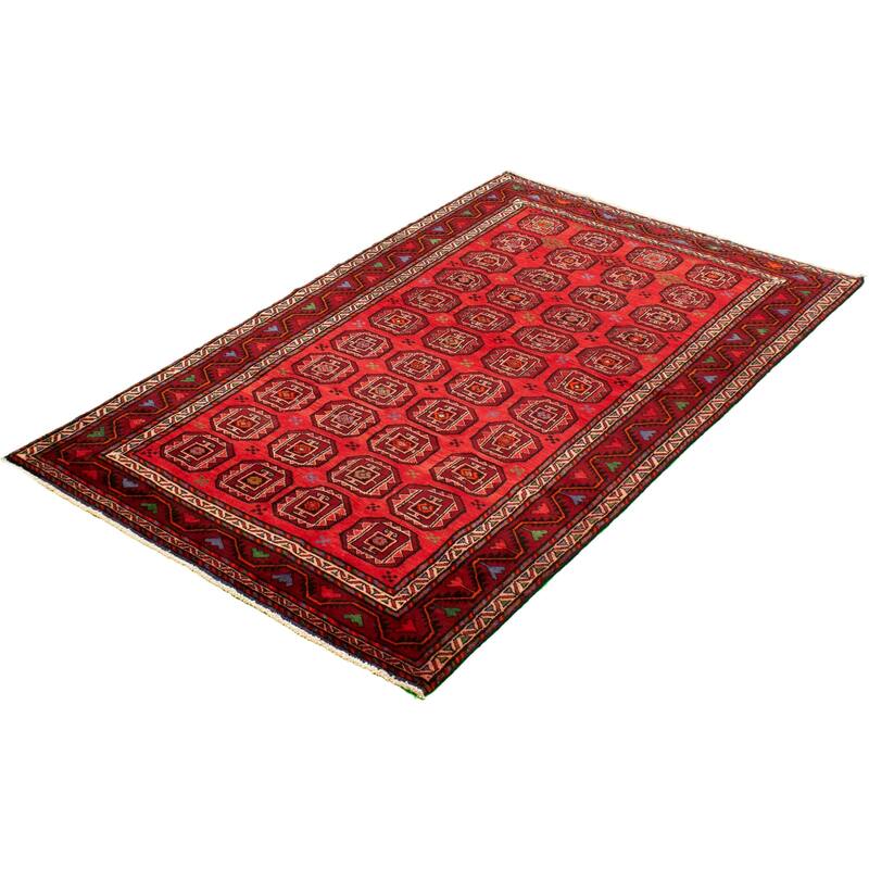 Hand-knotted Authentic Turkish Red Wool Rug - 5'4" x 10'2"/5'4 x 10'2