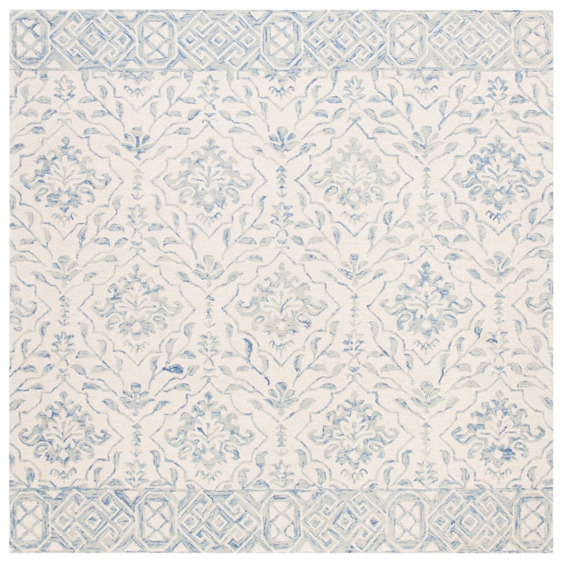 SAFAVIEH Handmade Dip Dye Nicki Floral Wool Rug - 9' x 9' Square - Light Blue/Ivory