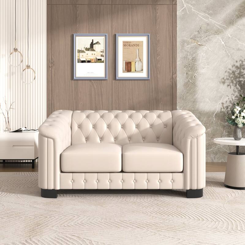 64.3" Velvet 2-Seat Sofa with Wood Frame & Ergonomic Backrest - Beige