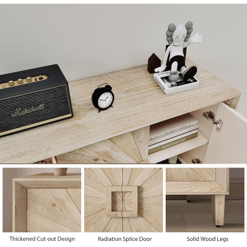 Rustic American Farmhouse Credenza - Symmetrical Sunburst Door Design,TV Stand with Adjustable Shelves, Storage Cabinet