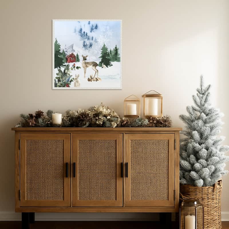 Christmas Morning by Emel Tunaboylu (22 x 22 in.), Framed Canvas Wall Art Print - Sylvie Beaded White