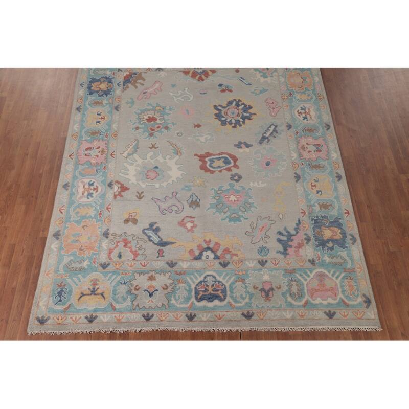 All-Over Oushak Indian Area Rug Handmade Wool Carpet - 7'11"x 9'11"