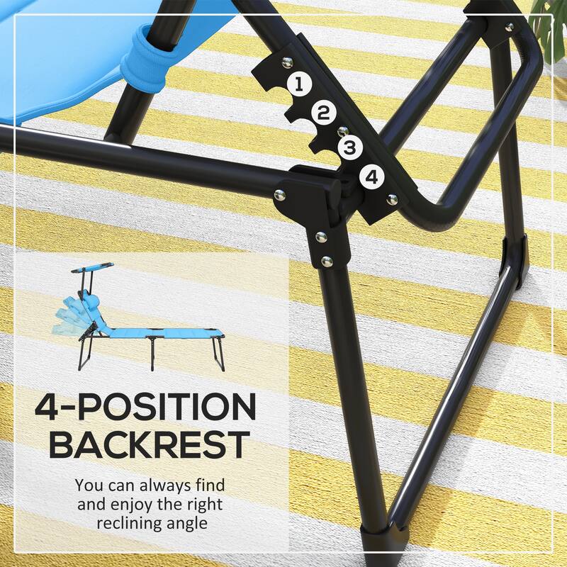 2 Pcs Lounge Chair, Adjustable Backrest Folding Chaise, Cushioned Tanning Chair Sunshade Roof & Pillow Headrest