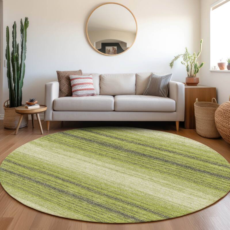 Machine Washable Indoor/ Outdoor Ombre Stripe Chantille Rug - Lime - 8' x 8'