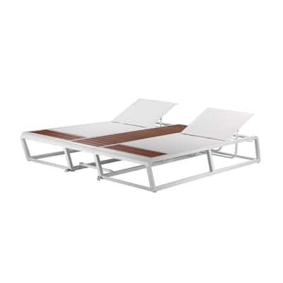 Wooden Lounger with Built in Ice Cooler, Set of 2, Brown and White