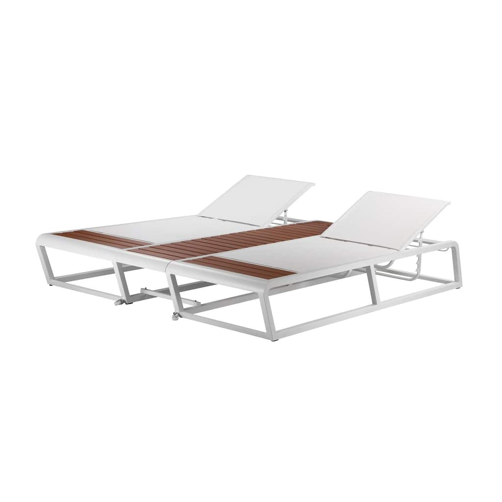 Wooden Lounger with Built in Ice Cooler, Set of 2, Brown and White