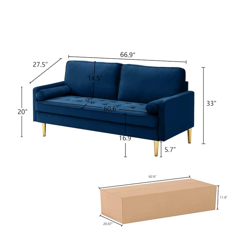 Navy 2-Seater Velvet Sofa Loveseat with Wood Frame, Sleeper Sofa Couch Convertible Couch for Living Room