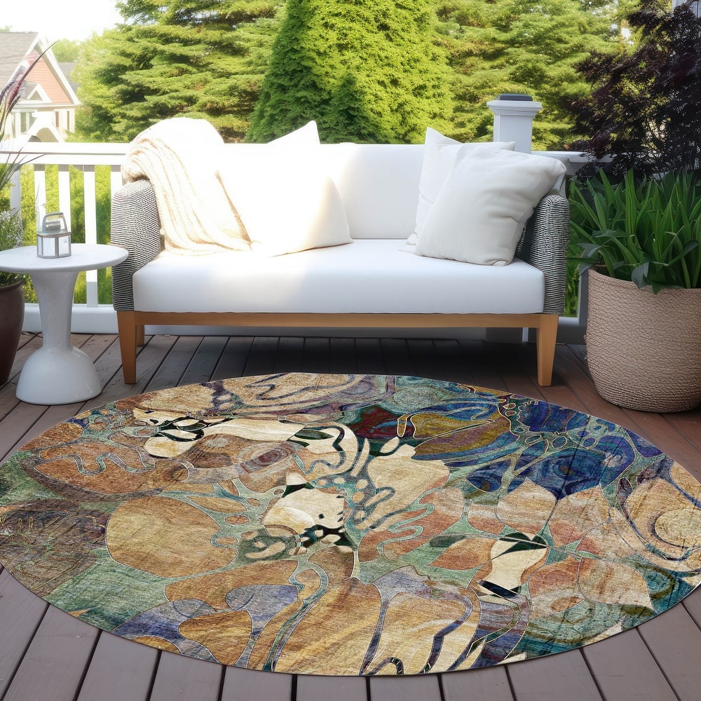 Machine Washable Indoor/ Outdoor Modern Floral Chantille Rug