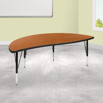 60" Half Circle Wave Collaborative Grey Kids Adjustable Height Activity Table