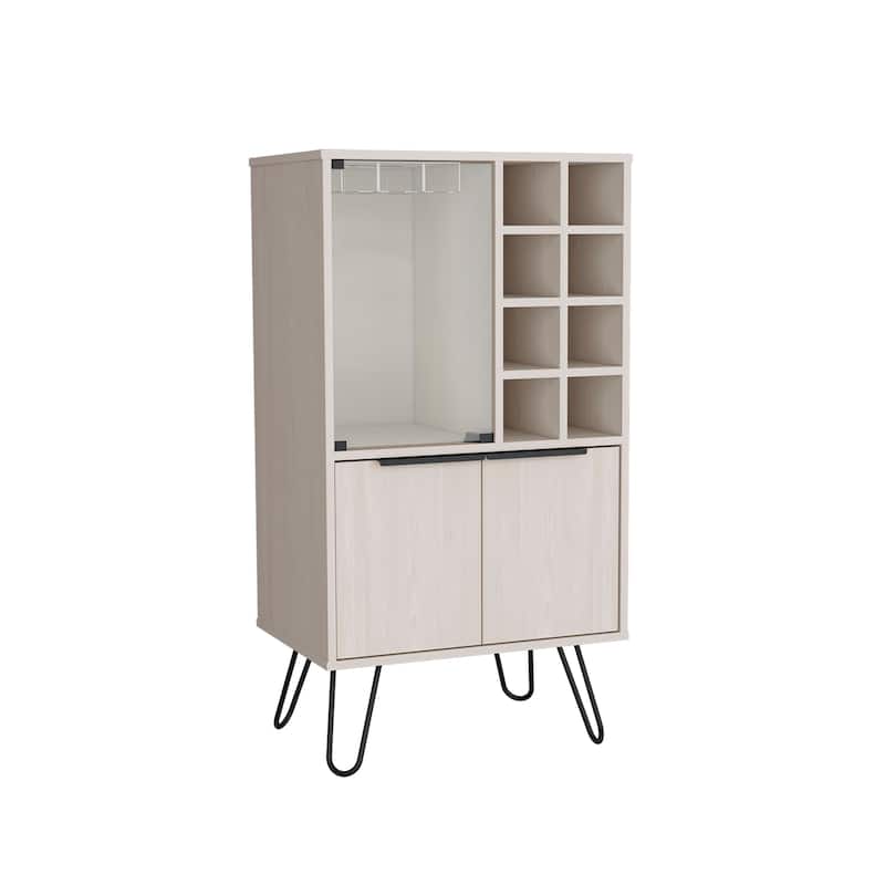 Aster 23" Wide Double Door Bar Cabinet and Glass door comparment, Eight bottle cubbies and stemware - White Washed