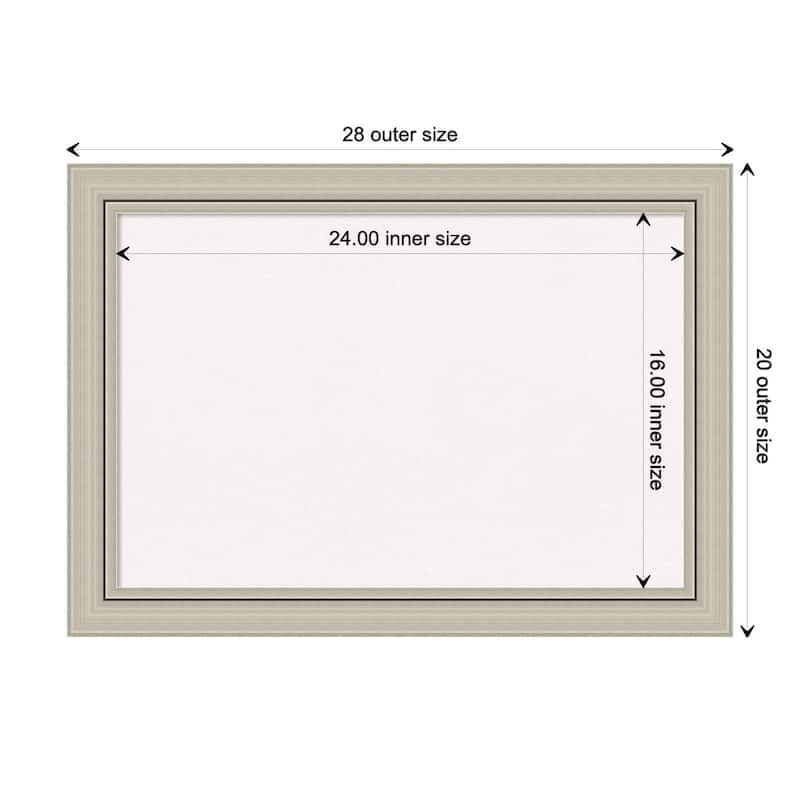 Romano Narrow Wood Framed White Corkboard Bulletin Board - Romano Silver Narrow - Board Size 24x16