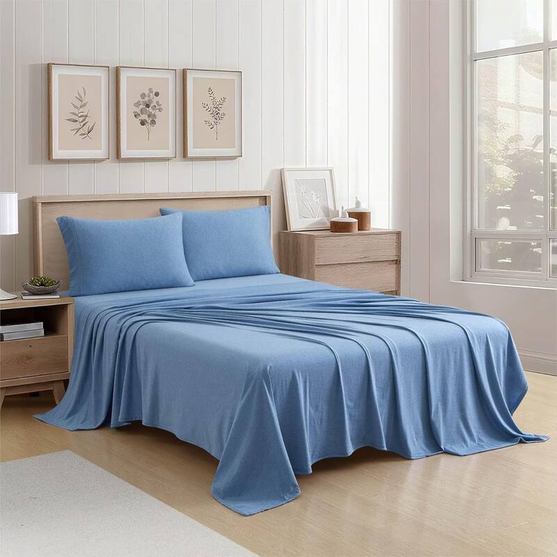 Aeropostale Super Soft Heather Blue Jersey Knit Sheet Set All-Season Comfort