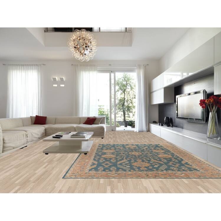 Hand Knotted Oriental 100% Wool Carpet Transitional All-Over Navy Blue & Blues Oushak Area Rug - 13' 10'' X 10' 1''