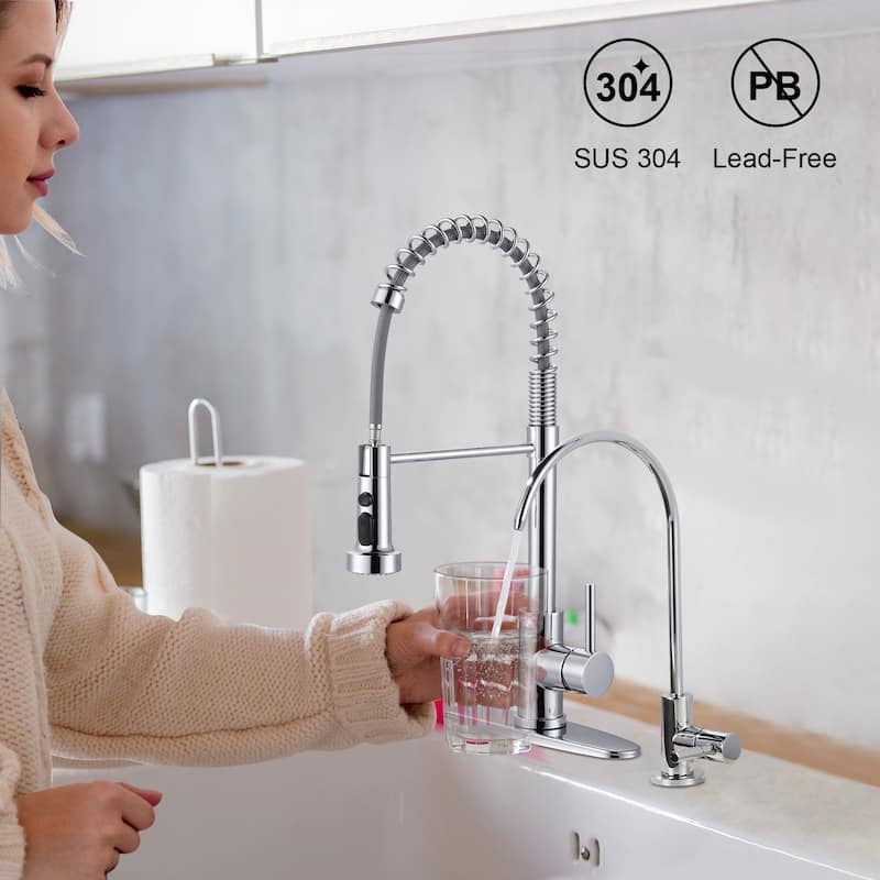 WOWOW Three Function Pull Down Kitchen Faucet with Drinking Water Faucet