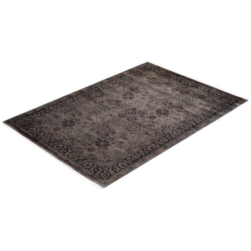 Overton Hand Knotted Wool Vintage Inspired Modern Contemporary Overdyed Gray Area Rug - 6' 1" x 8' 9"