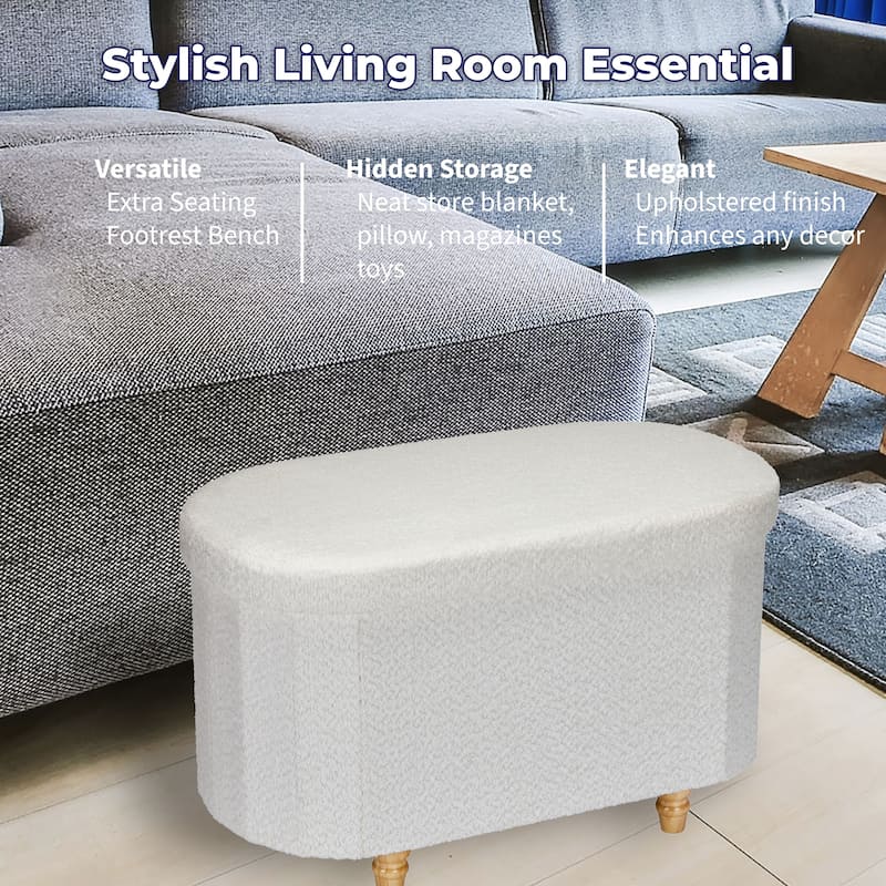 Brown Boucle Storage Ottoman Bench with Hidden Storage and Seat Top