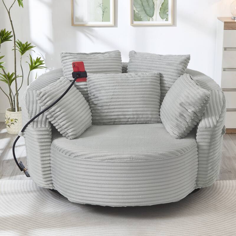 360° Swivel Chair Accent Barrel Chair Corduroy Round Sofa Chair