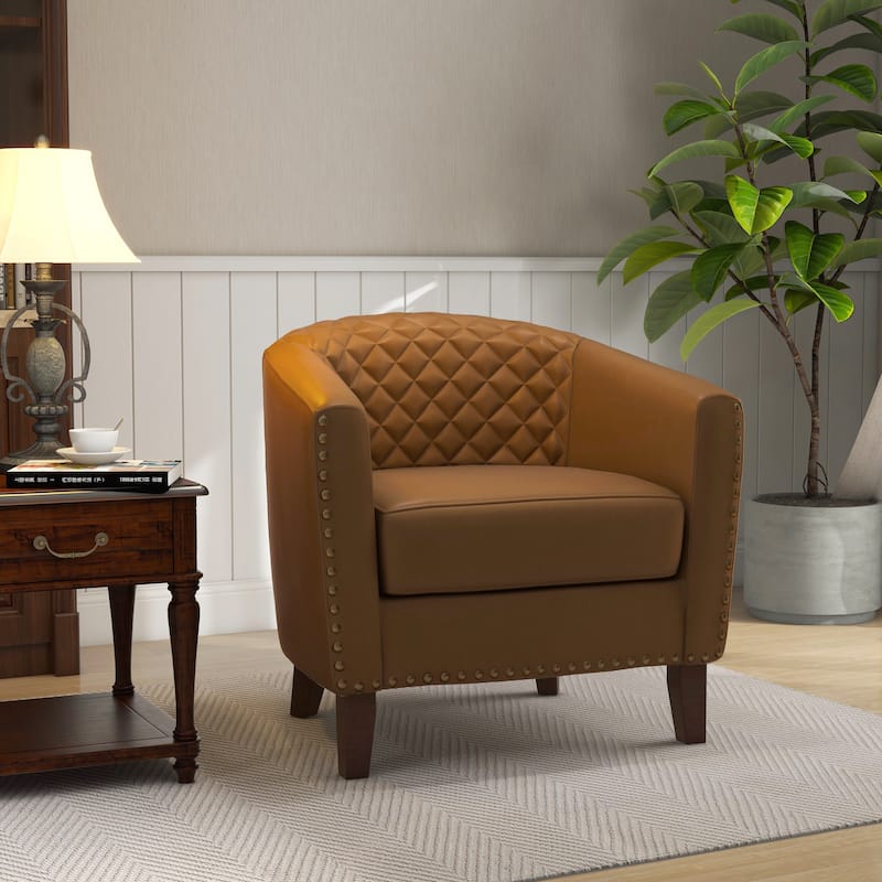 Ethan Accent Chair Barrel PU Leather with Nailhead Trim