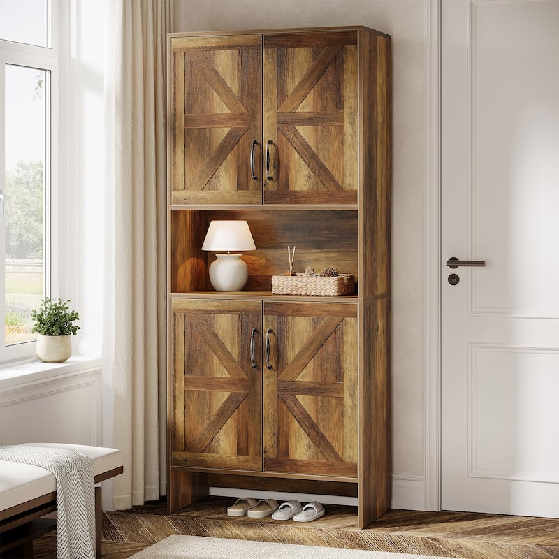 7-Tier Farmhouse Shoe Cabinet, 67.52" Tall Freestanding Shoe Storage Organizer with Doors and Adjustable Shelves