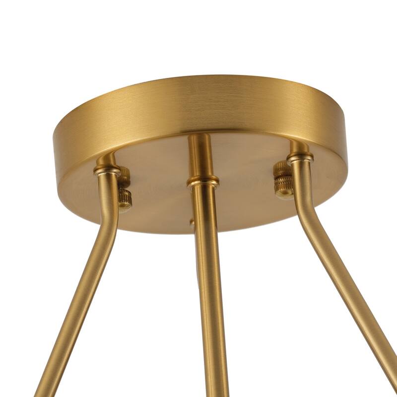 Brushed Brass 1-Light Semi Flush Mount Ceiling Light with White Globe Glass Shade