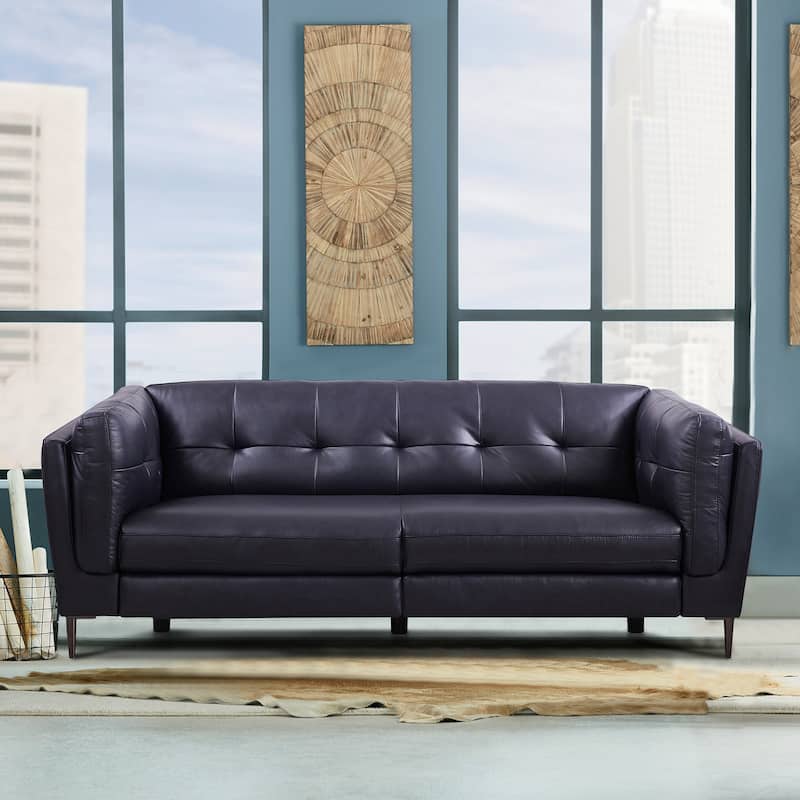 Primrose Navy Leather Sofa with Power Footrest
