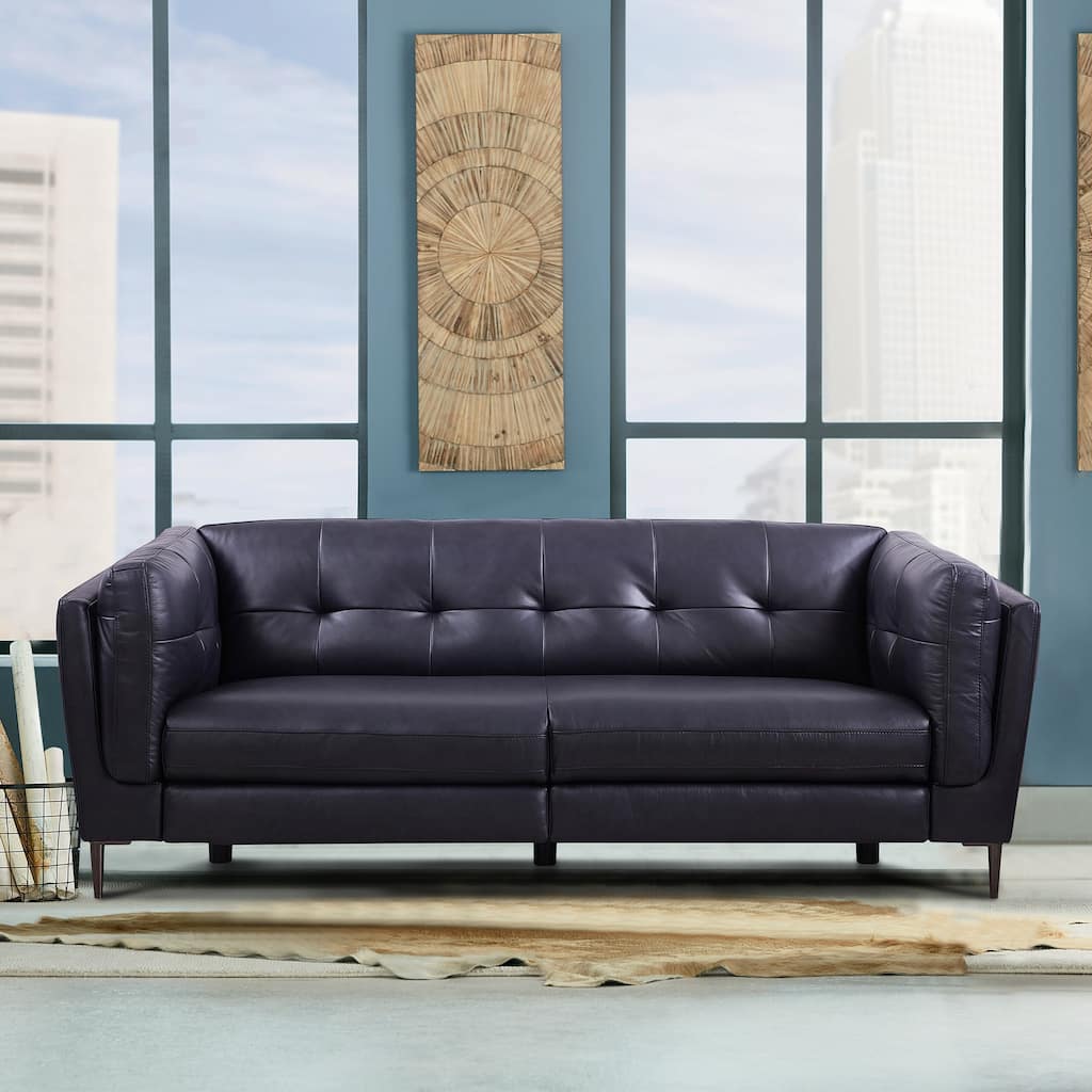Primrose Navy Leather Sofa with Power Footrest