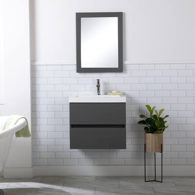 Spring Mill Cabinets Innes 24.5" 2-Drawer Floating Bathroom Vanity With White Sink Top