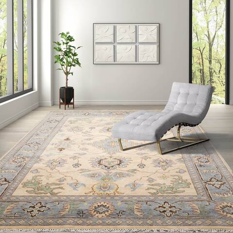 LoomBloom Muted Turkish Oushak Wool Area Rug Beige, Blue Color - 8' x 10' 2''