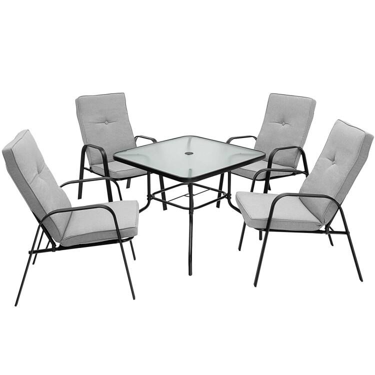 4 Patio Dining Stackable Chairs Set with High-Back Cushions - 29" x 22" x 35.5" (L x W x H)