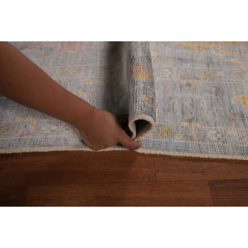 All-Over Blue Oushak Turkish Rug Handmade Wool Carpet - 4'11"x 7'0"
