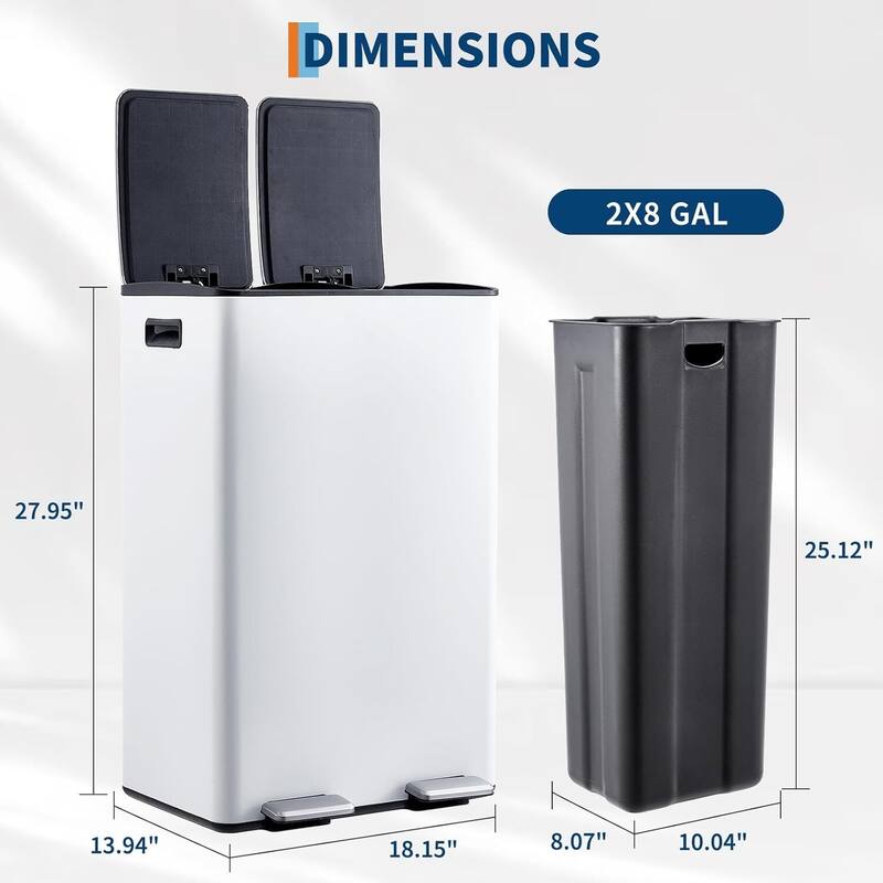 2 x 8 Gallon Dual Compartment Kitchen Trash Can, Garbage Can with Lid