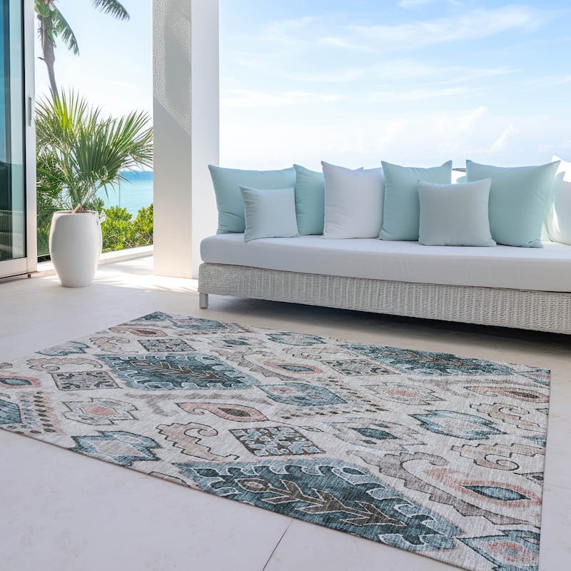 Machine Washable Indoor/ Outdoor Chantille Global Boho Rug - Beige - 3' x 5'