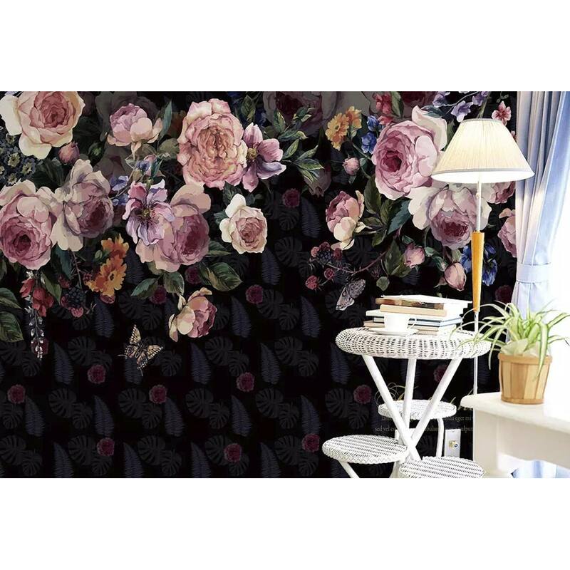 GK Wall Design Dark Vintage Pink Floral Feather Pattern Wallpaper