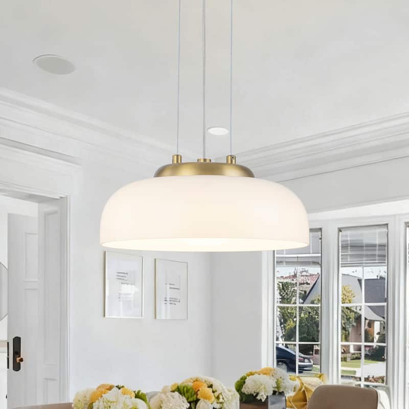 Single Light LED Pendant with Milky White Glass Shade Dimmable Modern - Dia.10.63*9.84-in