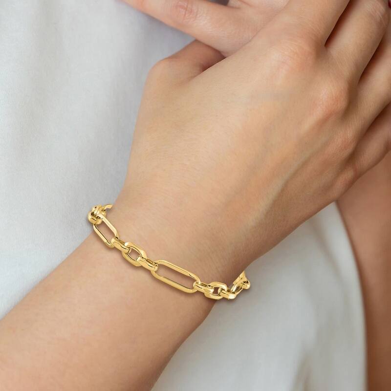 Curata 7.82mm 14k Yellow Gold Polished Fancy Link Bracelet 7.5 Inch