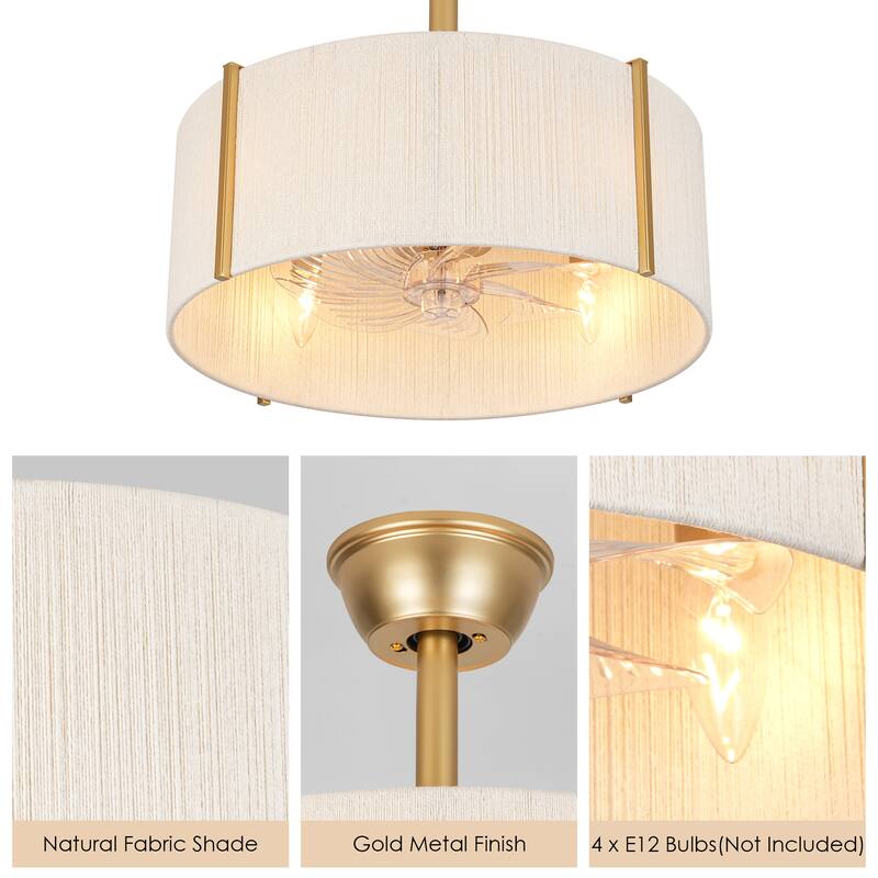 4-Light Modern Farmhouse Drum Ceiling Fan Lighting with 7 Clear ABS Blades and Remote Control - 19.29 in. W × 7.48 in. H