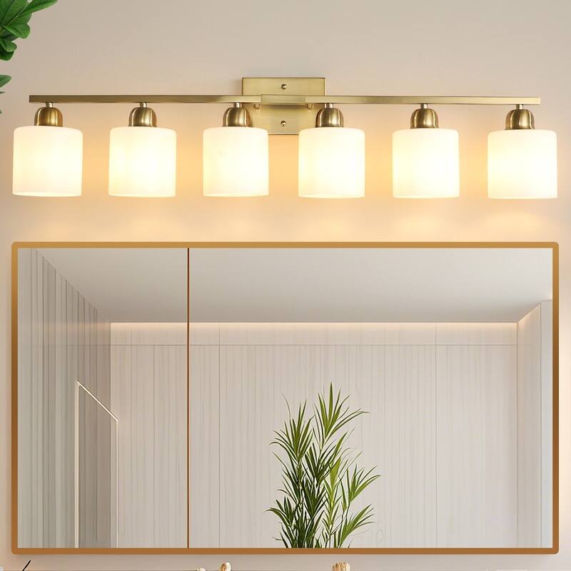 Modern Bathroom Vanity Light With Frosted Milk Glass Shades